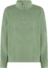 Grüner Fleece-Pullover mit halbem Reißverschluss am Kragen.