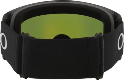 Schwarze Skibrille mit reflektierendem grünen Glas und Oakley-Logo. Schwarze Skibrille mit reflektierendem grünen Glas und Oakley-Logo.