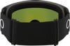 Schwarze Skibrille mit reflektierendem grünen Glas und Oakley-Logo.