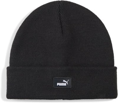 Schwarze Puma-Strickmütze mit Markenlogo auf der Vorderseite. Schwarze Puma-Strickmütze mit Markenlogo auf der Vorderseite.