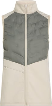 Beige a šedá prošívaná vesta se zapínáním na zip a kapsou.