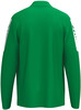 Grüner Pullover mit weißen Streifen an den Ärmeln und Kragen.