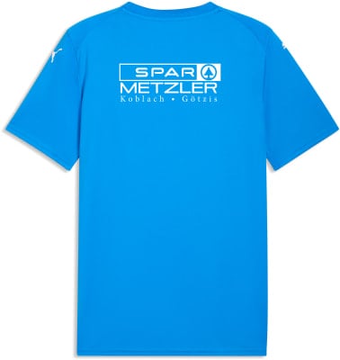 Blaues T-Shirt mit weißem SPAR METZLER Logo und Ortsnamen.