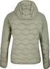 Rückansicht einer gesteppten Kapuzenjacke in Beige.