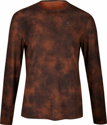 Herren-Langarmshirt mit braunem Muster und Logo auf der Brust.