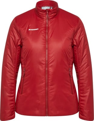 Rote Damenjacke von Mammut mit Reißverschluss und Markenlogo. Rote Damenjacke von Mammut mit Reißverschluss und Markenlogo.