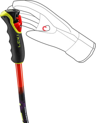 Ein Skistock mit ergonomischem Griff und Handschlaufe. Ein Skistock mit ergonomischem Griff und Handschlaufe.