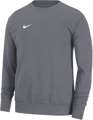 Grauer Pullover mit langen Ärmeln und weißem Nike-Logo auf der Brust. Grauer Pullover mit langen Ärmeln und weißem Nike-Logo auf der Brust.