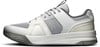 Weiße Tennisschuhe mit grauen Akzenten und ON Running Logo an der Seite.