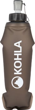 Braune flexible KOHLA Wasserflasche mit Logo.