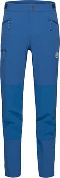 Blaue Outdoorhose mit Reißverschlüssen und seitlichem Logo.