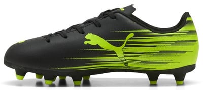 Fekete Puma futballcipő neon zöld logóval és csíkokkal. Fekete Puma futballcipő neon zöld logóval és csíkokkal.