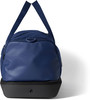 Dunkelblaue Tasche mit schwarzem Boden und Schultergurten.