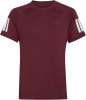 Weinrotes Adidas-Kinder-T-Shirt mit weißen Streifen an den Ärmeln.