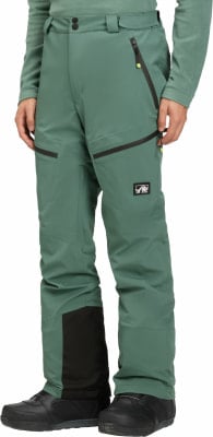 Grüne Skihose mit schwarzen Details und Logo am Oberschenkel. Grüne Skihose mit schwarzen Details und Logo am Oberschenkel.