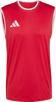 Rotes Adidas Tanktop mit weißem Besatz und Logo.