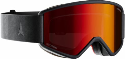 Atomic Skibrille mit roter Spiegellinse und schwarzem Band. Atomic Skibrille mit roter Spiegellinse und schwarzem Band.