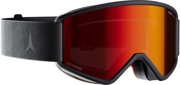 Atomic Skibrille mit roter Spiegellinse und schwarzem Band.