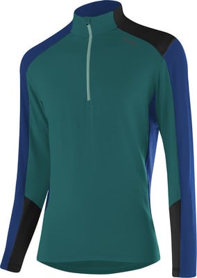 Langarmshirt aus dunkelgrünem Stoff mit blauen und schwarzen Einsätzen. Langarmshirt aus dunkelgrünem Stoff mit blauen und schwarzen Einsätzen.