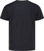 Schwarzes T-Shirt mit kurzen Ärmeln und grünem Detail am Saum.