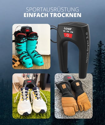 Skischuhe, Handschuhe und Laufschuhe mit Lenz Trockner. Skischuhe, Handschuhe und Laufschuhe mit Lenz Trockner.