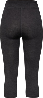 Schwarze Damen-Capri-Leggings aus meliertem Material mit hohem Bund. Schwarze Damen-Capri-Leggings aus meliertem Material mit hohem Bund.