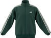 Grüne Adidas Jacke mit weißen Streifen an den Ärmeln und Logo.