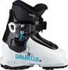 Weißer Skischuh für Kinder von Dalbello mit schwarzen Details und blauem Logo.