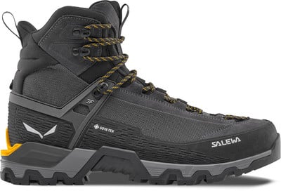 Herren-Wanderschuh von Salewa mit Gore-Tex-Membran und gelben Schnürsenkeln. Herren-Wanderschuh von Salewa mit Gore-Tex-Membran und gelben Schnürsenkeln.