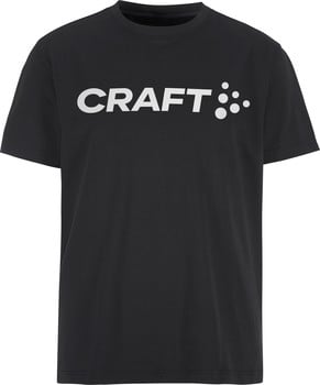 Schwarzes T-Shirt mit weißem Craft-Logo und Punkten.