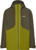 Grüne Herrenjacke mit Jack Wolfskin-Logo und kontrastierenden Einsätzen.