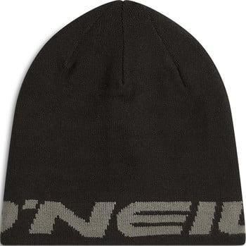 Schwarze Strickmütze mit grauem O'Neill-Logo am unteren Rand.