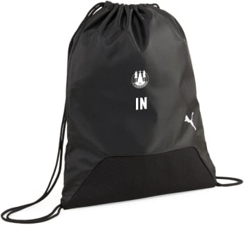 Schwarzer Kordelzugbeutel mit Puma-Logo und Initialen IN.