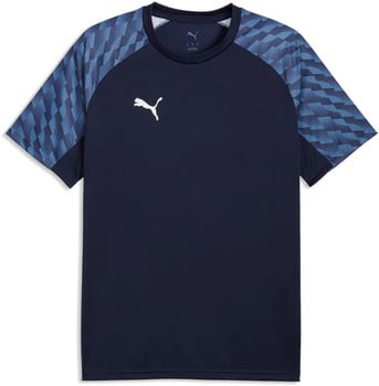Dunkelblaues Puma-T-Shirt mit blauem Muster auf den Ärmeln.