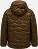 Braune Daunenjacke mit Kapuze und Wellensteppung auf dem Rücken.