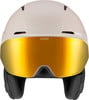 UVEX Skhelm mit goldenem Visier und schwarzen Seitenteilen.