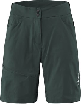 Dunkelgrüne Damen-Radhose mit Löffler-Logo.