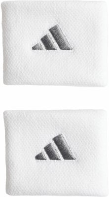 Zwei weiße Frottee-Armbänder mit Adidas-Logo. Zwei weiße Frottee-Armbänder mit Adidas-Logo.