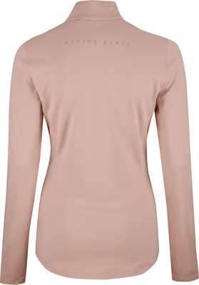 Rückansicht eines hellrosa Langarmshirts mit Aufdruck. Rückansicht eines hellrosa Langarmshirts mit Aufdruck.