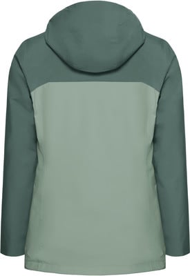 Rückansicht einer grünen Kapuzenjacke im zweifarbigen Design. Rückansicht einer grünen Kapuzenjacke im zweifarbigen Design.