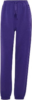 Lila Adidas Jogginghose mit Logo und Kordelzug.