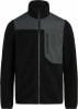 Schwarze Fleecejacke mit grauen Einsätzen und Reißverschlusstasche.