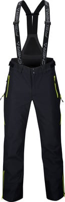 Schwarze Skihose mit Latz und gelben Reißverschlüssen von Fischer.