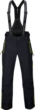 Schwarze Skihose mit Latz und gelben Reißverschlüssen von Fischer.