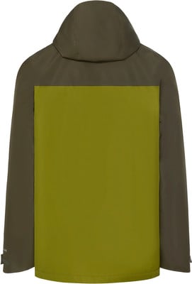 Grüne Jacke mit Kapuze und kontrastierendem Rückenteil. Grüne Jacke mit Kapuze und kontrastierendem Rückenteil.