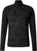 Schwarzes Herren-Langarmshirt mit halbem Reißverschluss und dezentem Muster.