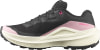 Schwarzer Laufschuh mit rosa Akzenten und weißer Sohle.