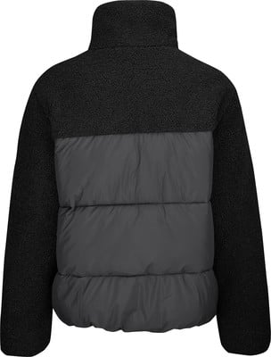 Schwarze Jacke mit hohem Kragen und gestepptem Unterteil aus Fleece-Material. Schwarze Jacke mit hohem Kragen und gestepptem Unterteil aus Fleece-Material.