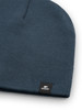 Eine blaue Strickmütze mit dem Eistür-Logo auf einem schwarzen Etikett.