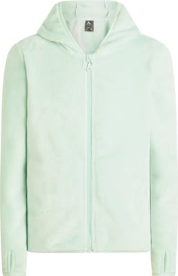 Hellgrüne Fleecejacke mit durchgehendem Reißverschluss und Kapuze. Hellgrüne Fleecejacke mit durchgehendem Reißverschluss und Kapuze.